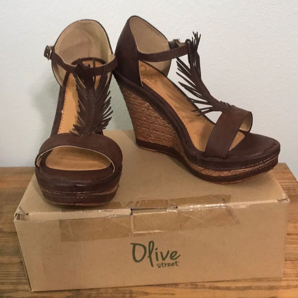 Brown Wedge Sandals NWT By Olive Street